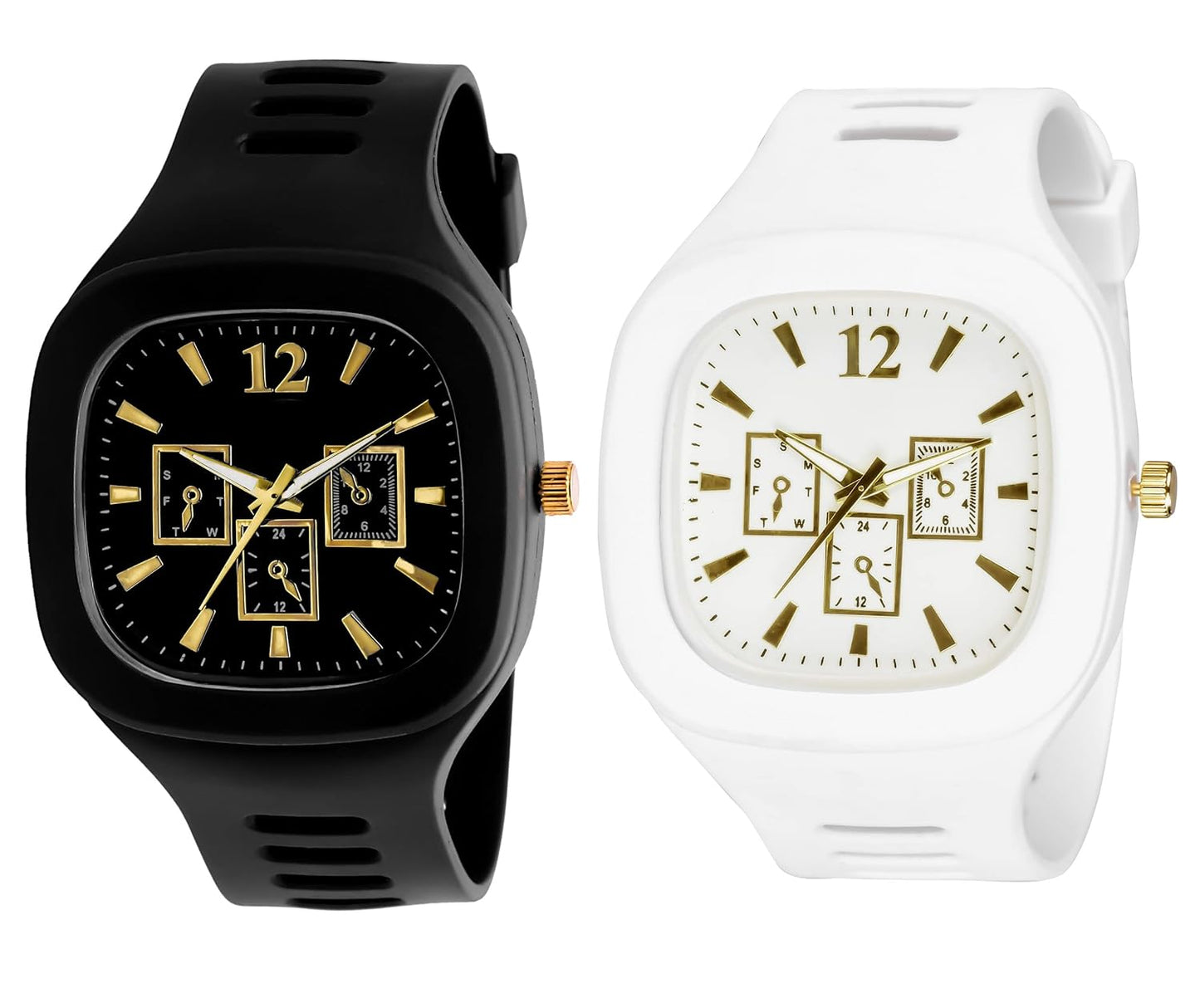 Pack of 2 Stylish Square Dial Smooth Silicon Straps Casual Watch.