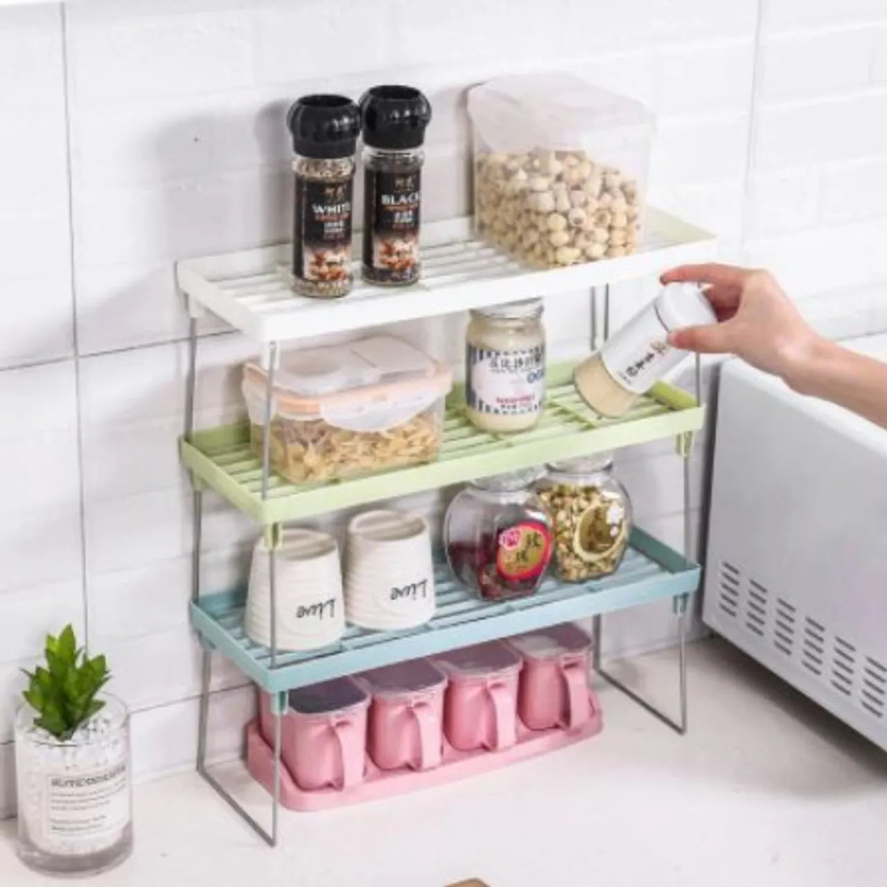 1 Piece Stack up shelf, Folding Kitchen Organizer Cabinet Shelves