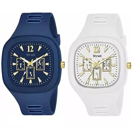 Pack of 2 Stylish Square Dial Smooth Silicon Straps Casual Watch.