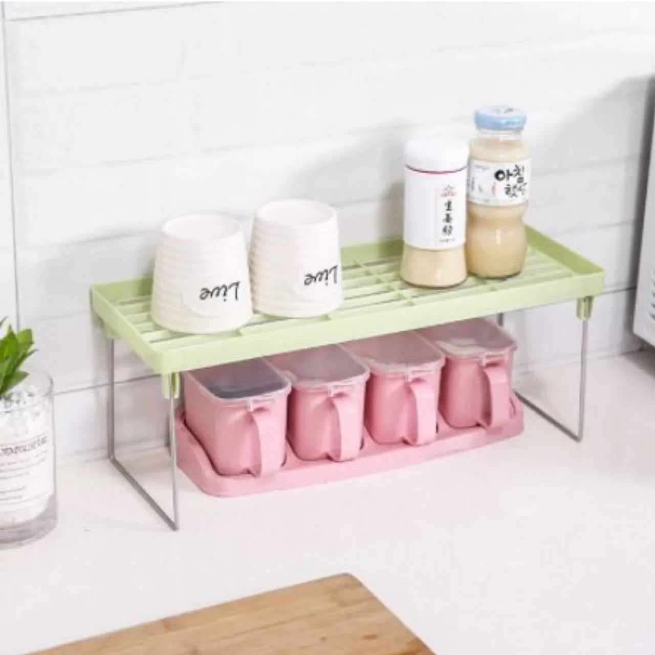 1 Piece Stack up shelf, Folding Kitchen Organizer Cabinet Shelves