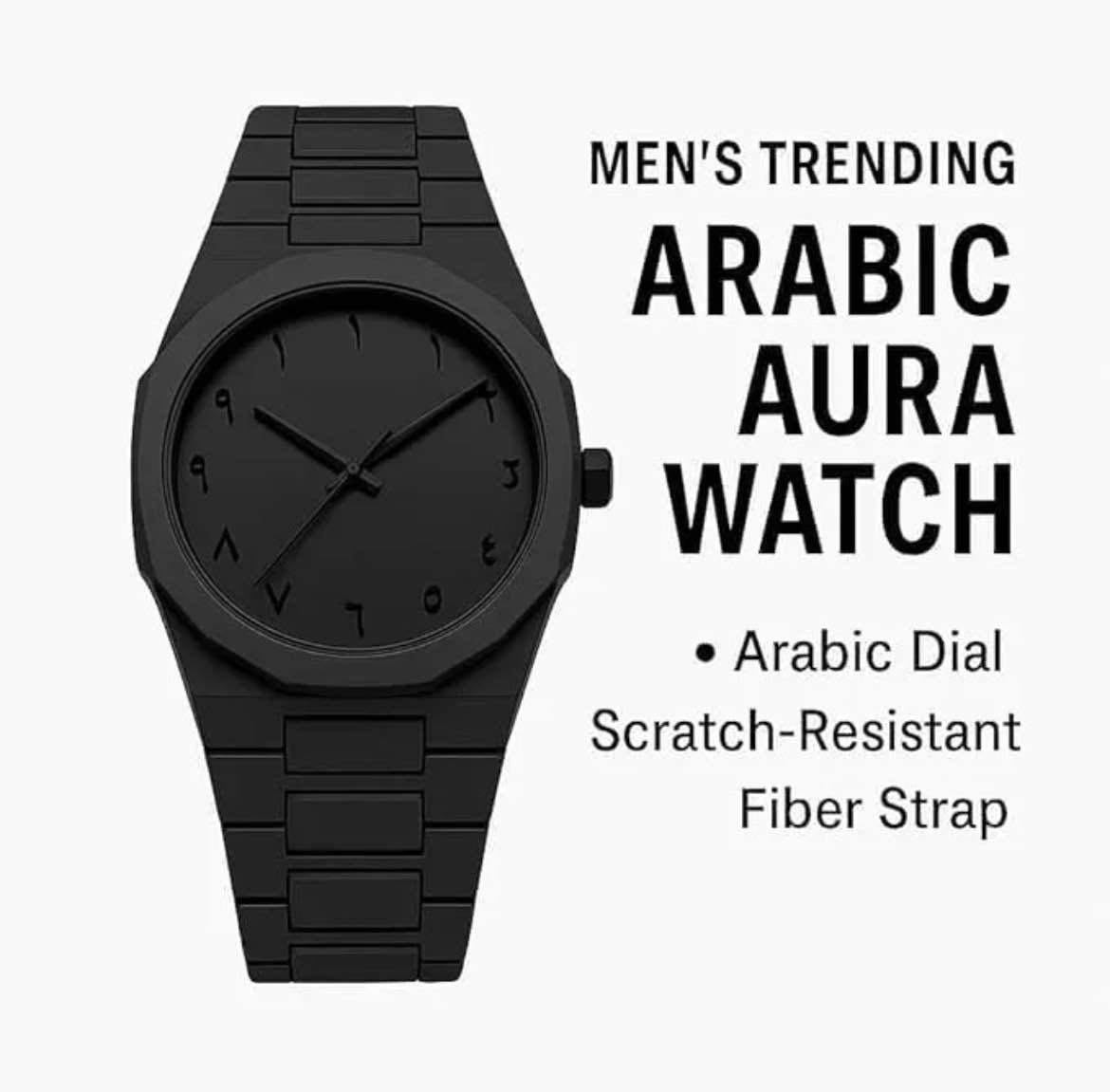 Black Arabic Aura Watch For Men Stylish Aura Watch 100% Original.
