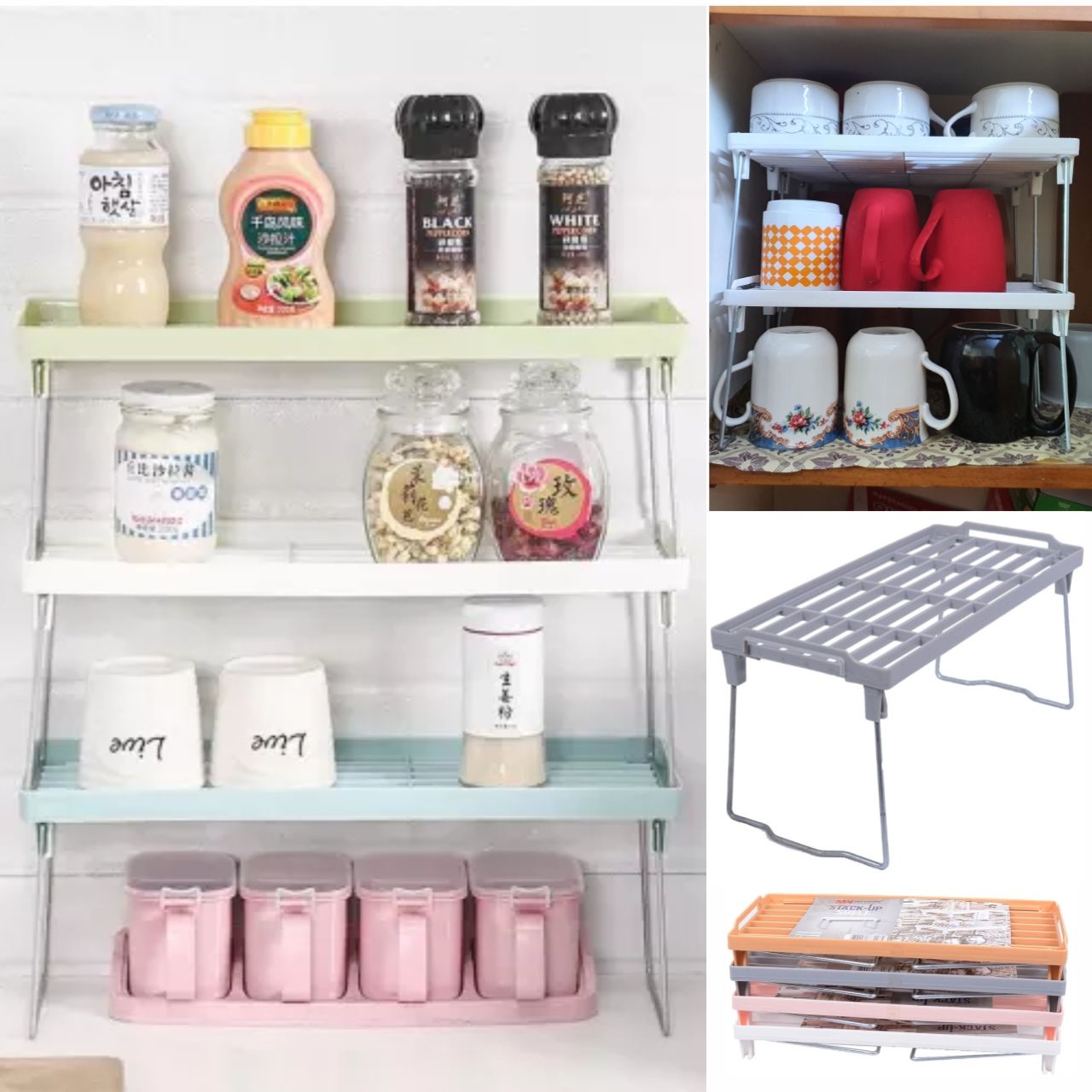 1 Piece Stack up shelf, Folding Kitchen Organizer Cabinet Shelves